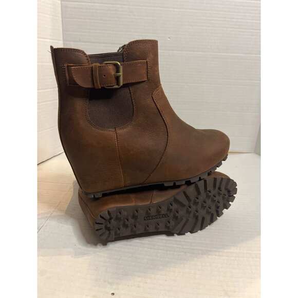 Merrell Womens Brown Leather Chelsea Ankle Boots 8 hidden wedge heel. - Picture 5 of 9
